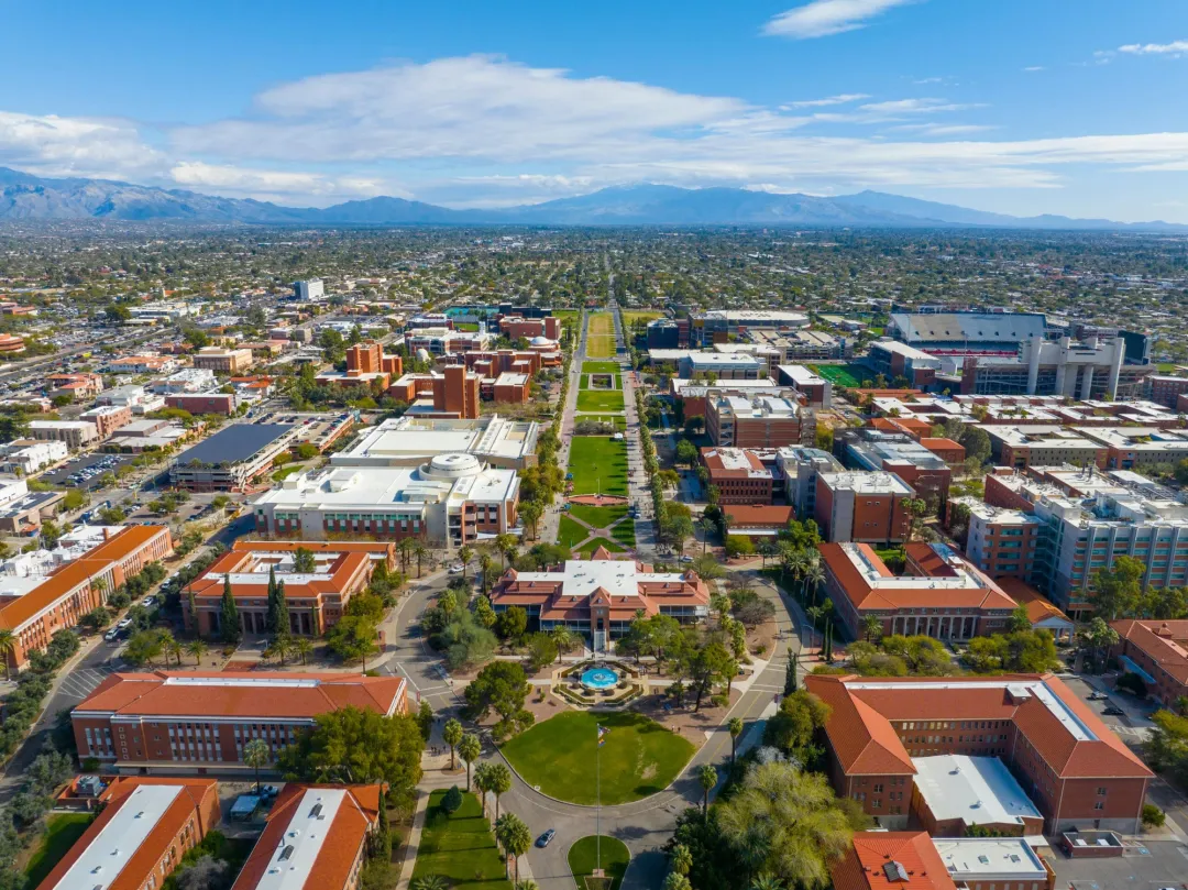 Aerial view of a university campus