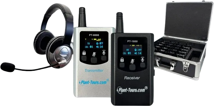 Plant-Tours.com headsets, transmitters and charging case
