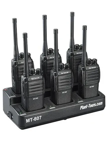 Six two-way radios in an MT-807 charging station