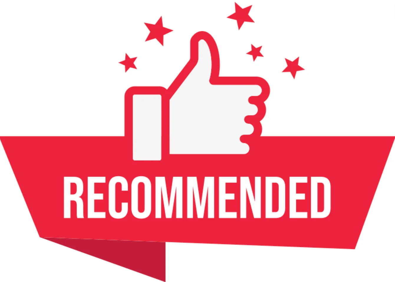 Red Recommended banner with a thumbs-up icon and stars